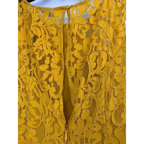 NWT Eva Mendes NY & Co 8 Mustard Lace Overlay Midi SL Dress Ruffle Hem 6828 - Picture 7 of 12